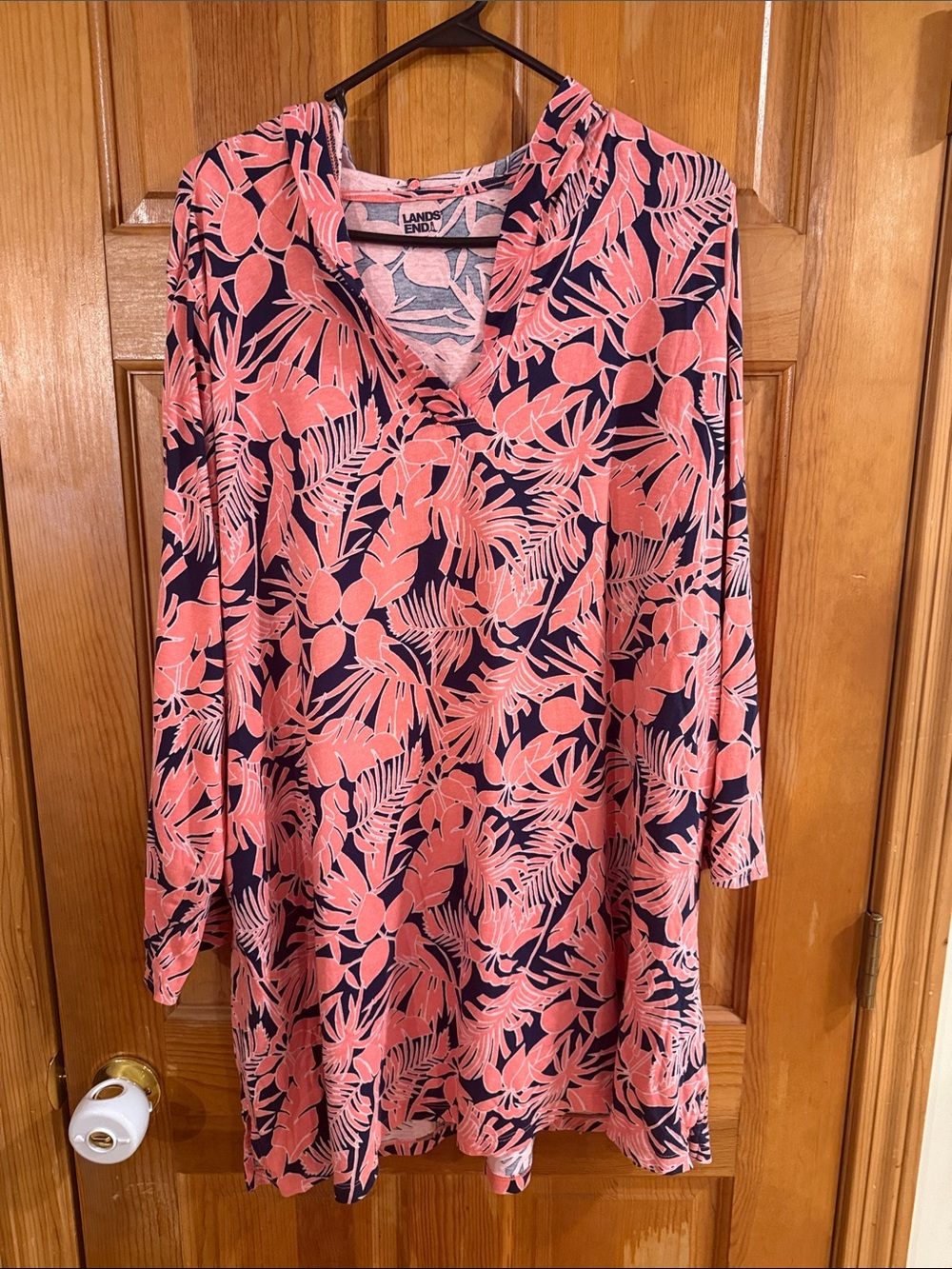 Lands end swim cover up vibrant tropical leaf print size 1X .